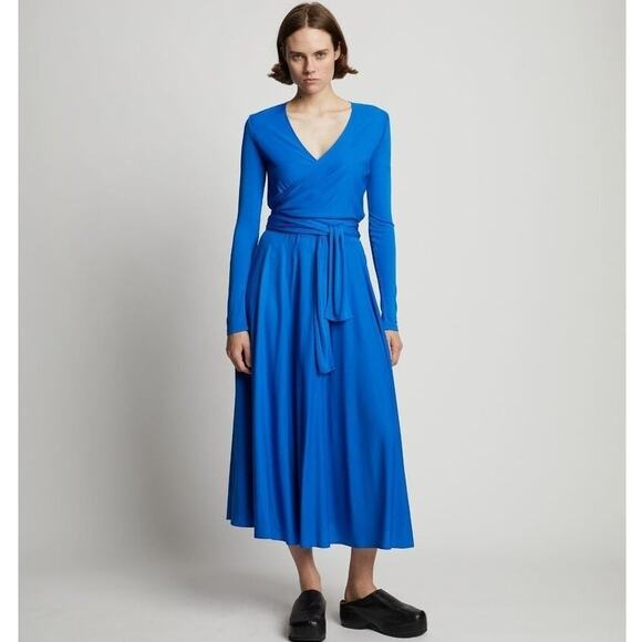 NWT Proenza Schouler Matte Crepe Wrap Dress Long Sleeve in Bright Blue Size 8 - Picture 1 of 3